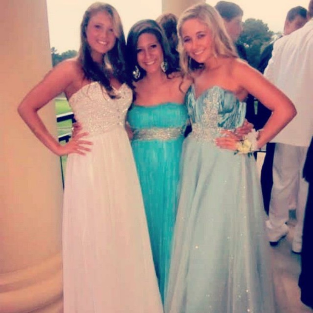 Ice blue strapless prom dress (terani couture)